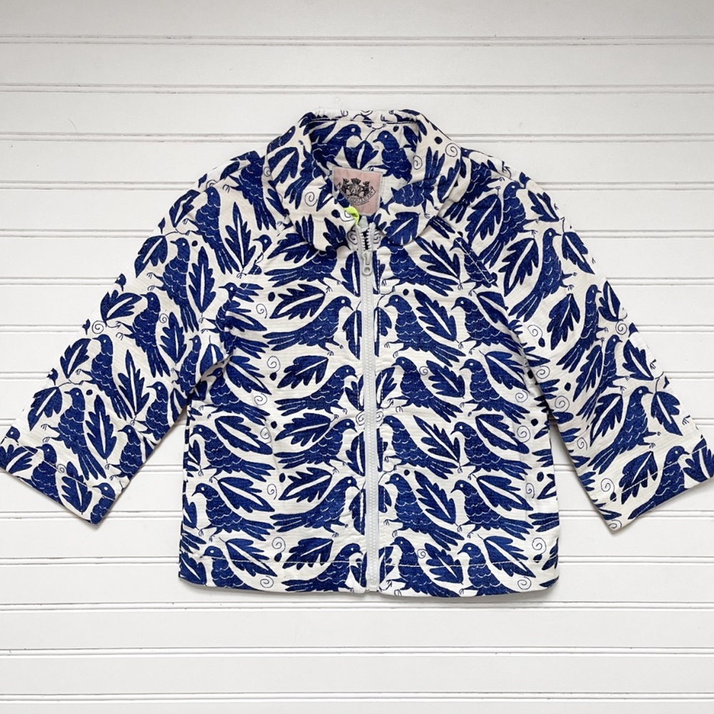 JUICY COUTURE EUC Royal Blue Bird Print Light Weight Jacket